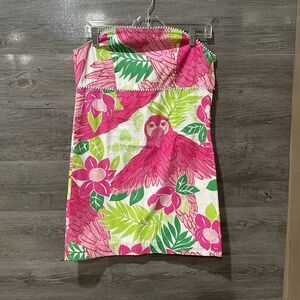 Lilly Pulitzer Pink Strapless A-Line Mini Dress Port Of Caw Parrot Size 14 XS‎
